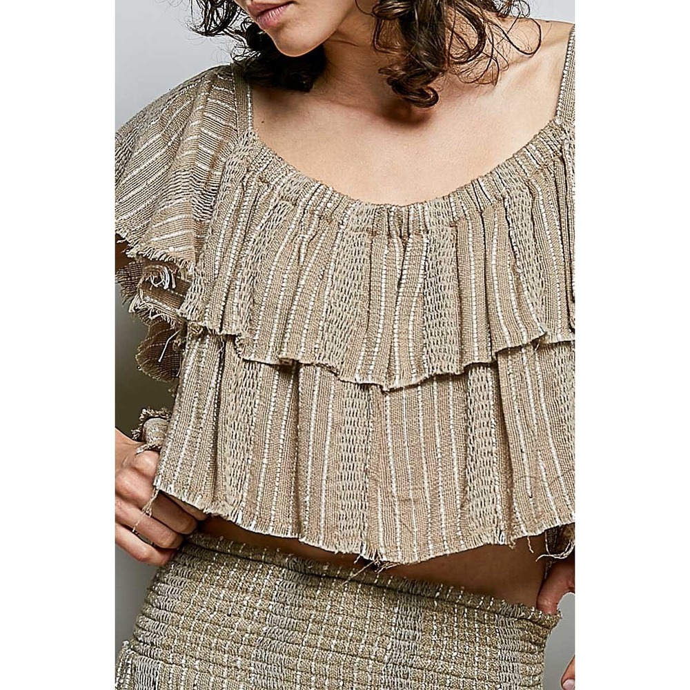 POL Off-Shoulder Ruffle‎ Crop Top - Medium - Picture 5 of 6
